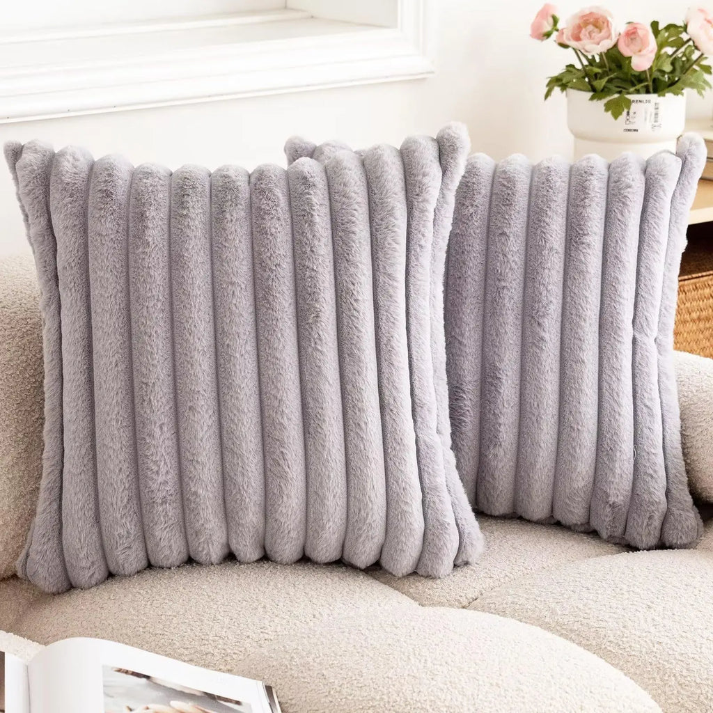 Ribbed Faux Fur Cushion Cover