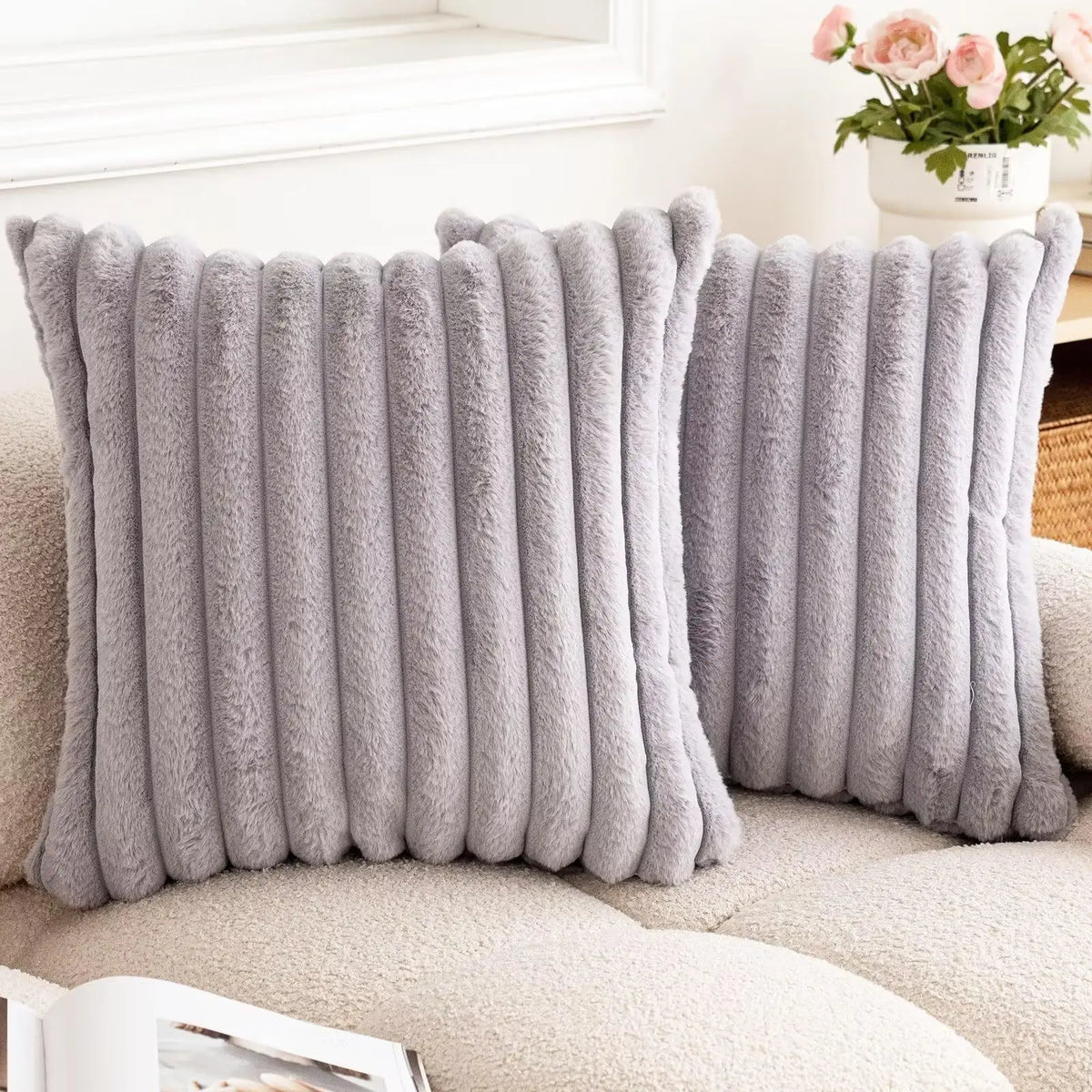 Ribbed Faux Fur Cushion Cover