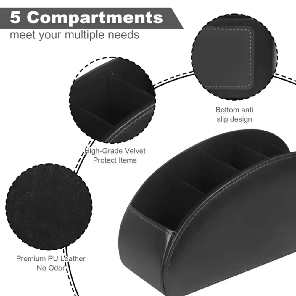 Black Leather-Look Desk Organiser — Five Compartments