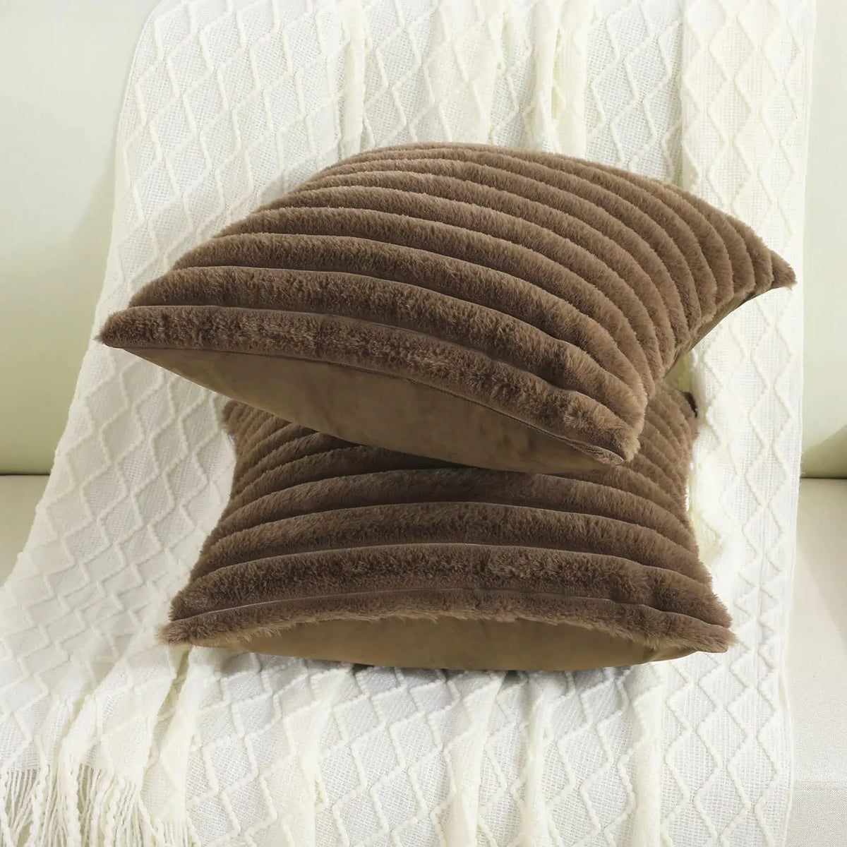 Ribbed Faux Fur Cushion Cover