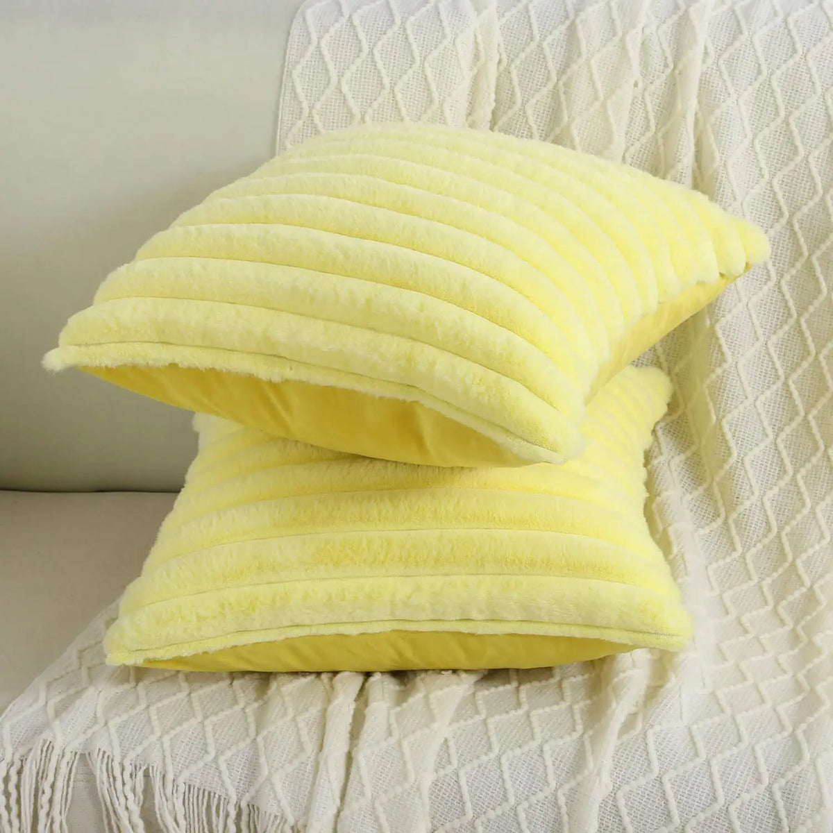 Ribbed Faux Fur Cushion Cover