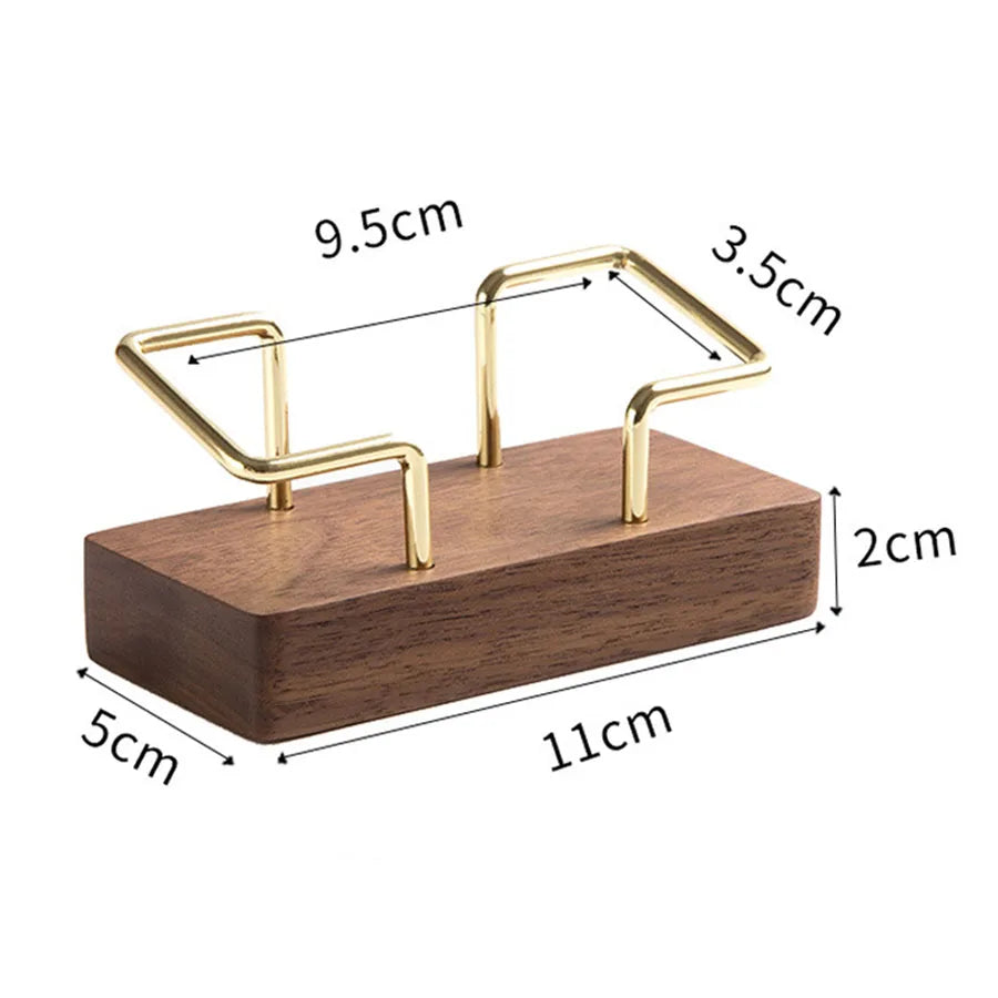 Timber & Gold-Tone Desktop Card Holder