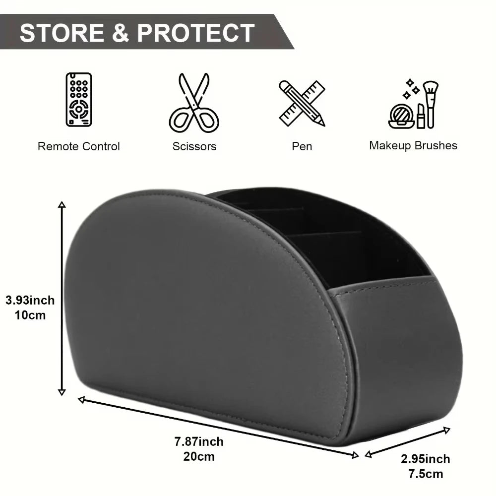 Black Leather-Look Desk Organiser — Five Compartments