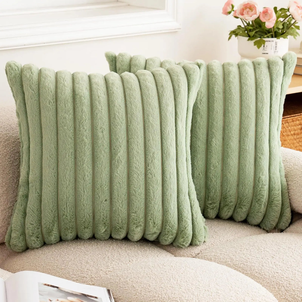 Ribbed Faux Fur Cushion Cover