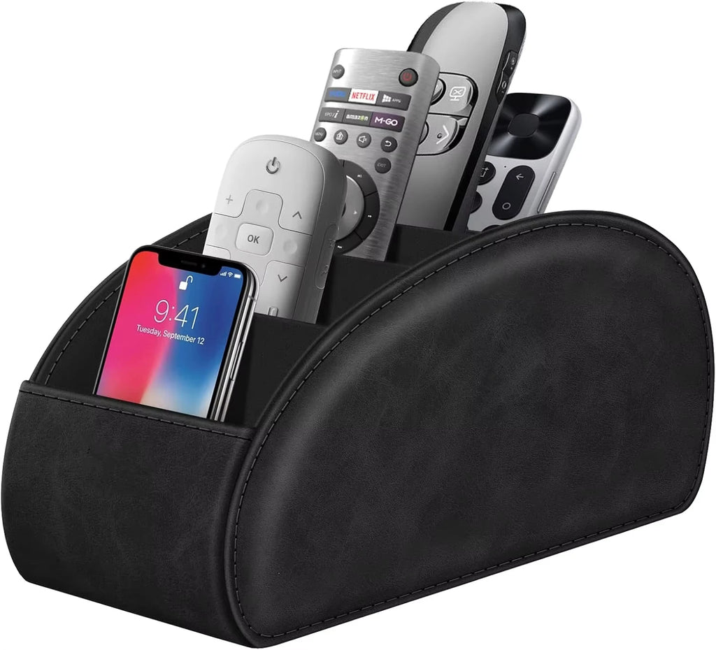 Black Leather-Look Desk Organiser — Five Compartments