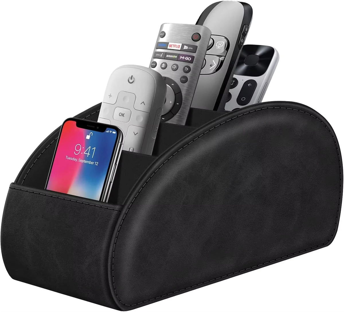 Black Leather-Look Desk Organiser — Five Compartments