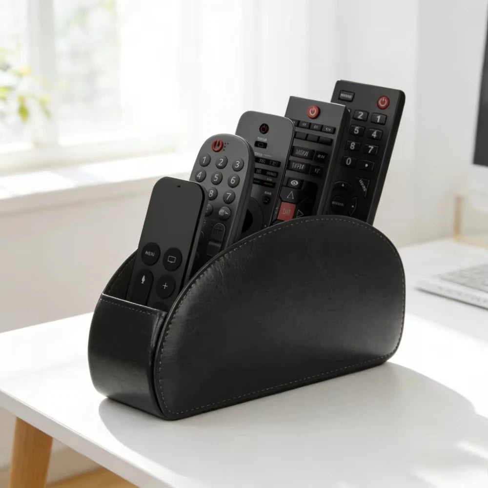 Black Leather-Look Desk Organiser — Five Compartments