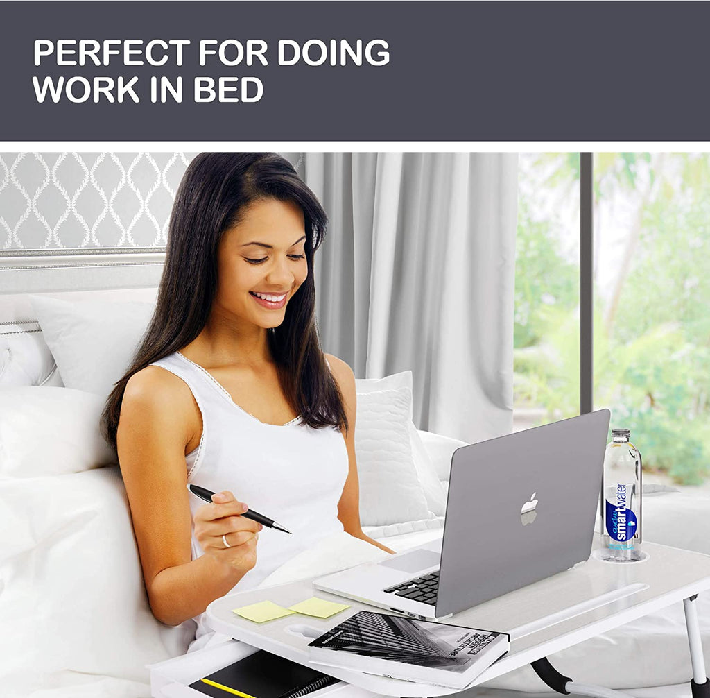 Folding Laptop Table with Drawer | White
