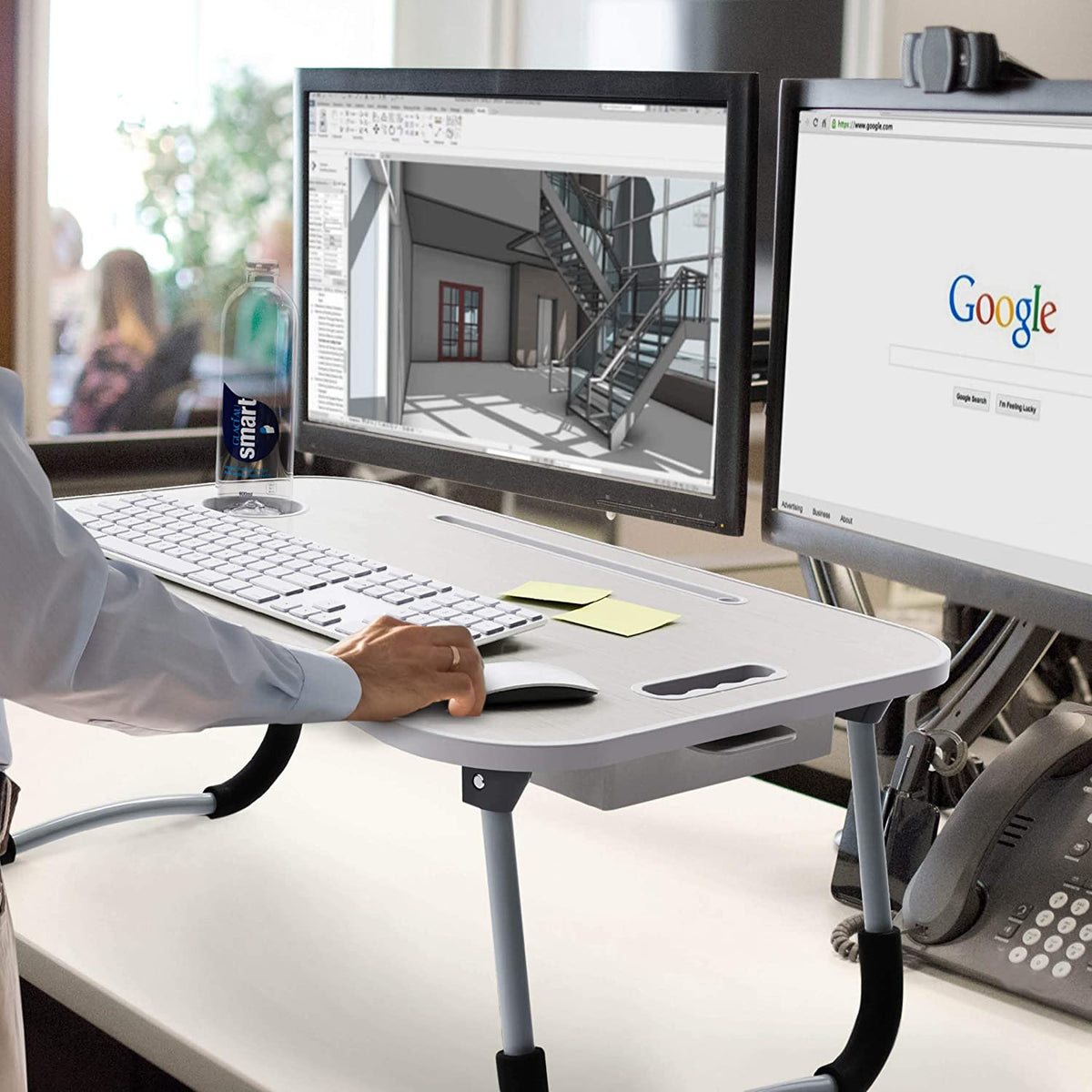 Folding Laptop Table with Drawer | White