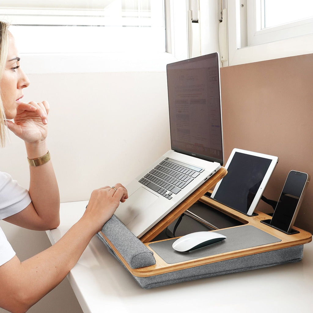 Adjustable Bamboo Laptop Lap Desk | Grey Cushion