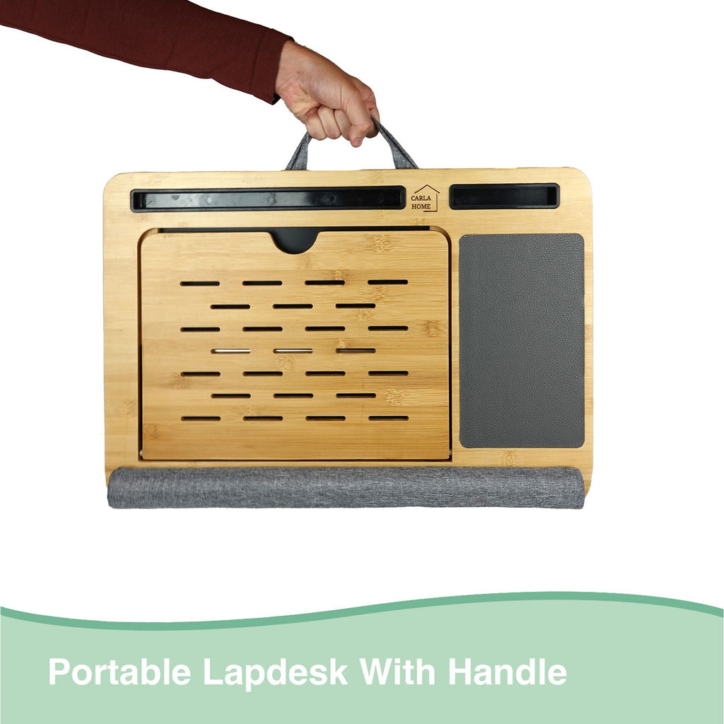 Adjustable Bamboo Laptop Lap Desk | Grey Cushion