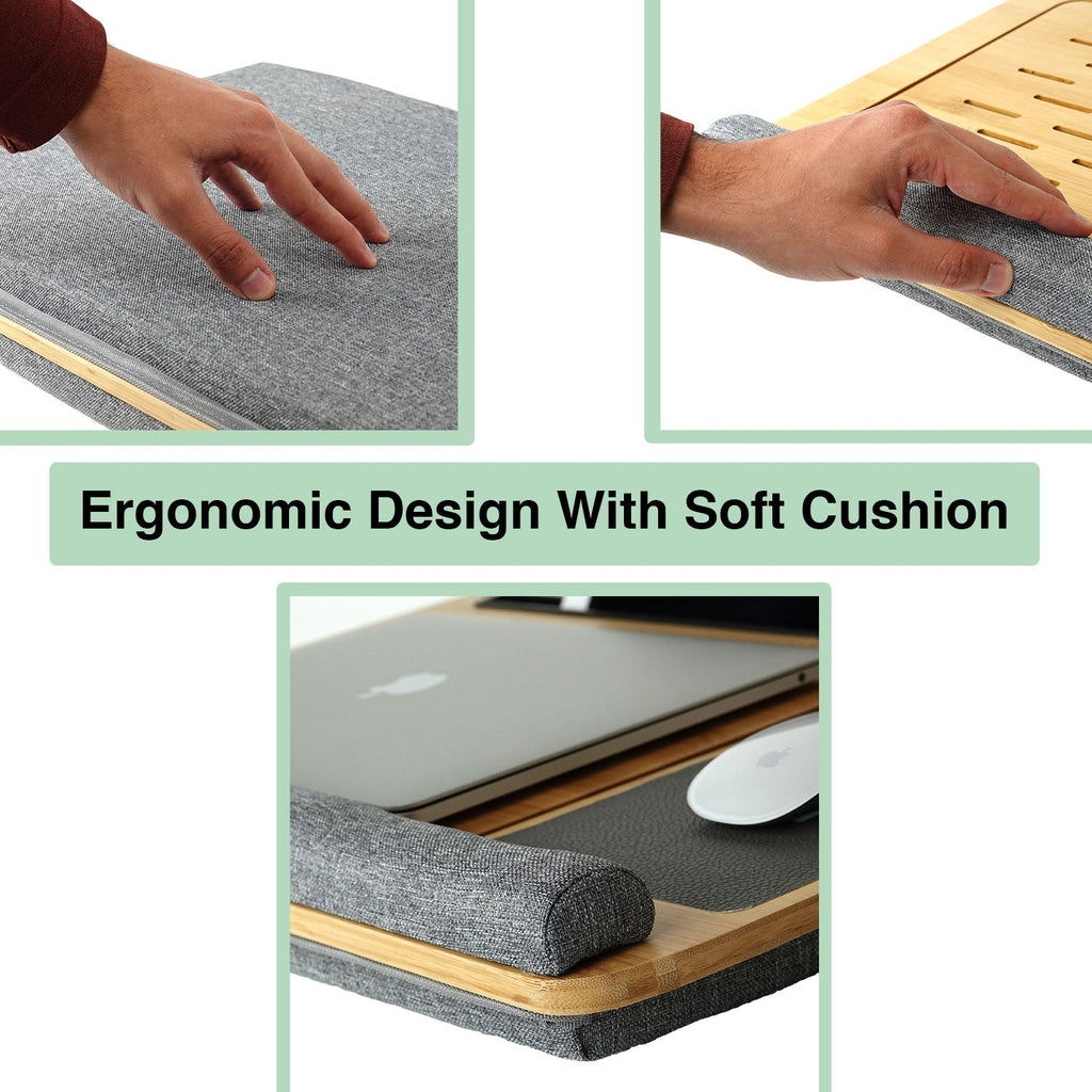 Adjustable Bamboo Laptop Lap Desk | Grey Cushion