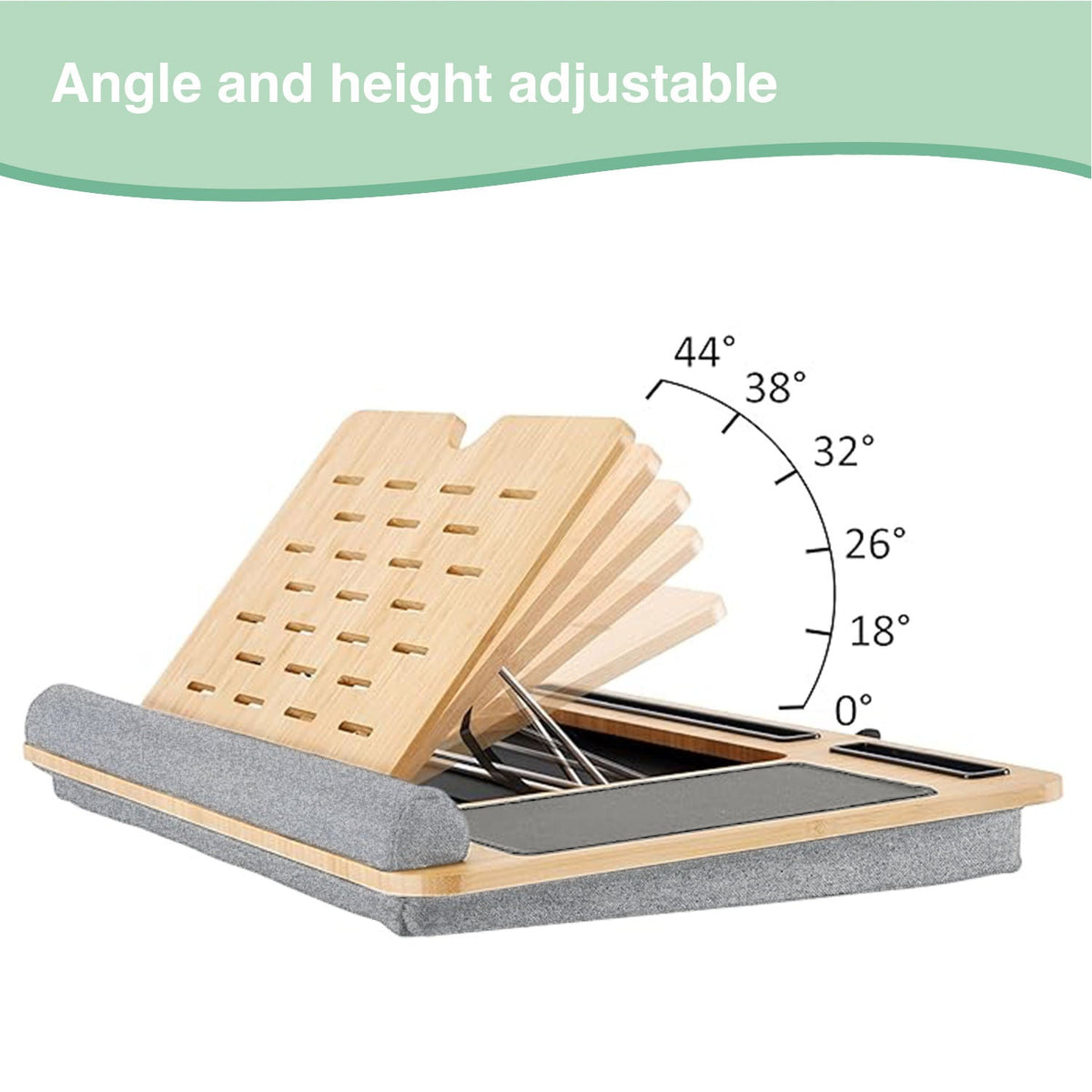 Adjustable Bamboo Laptop Lap Desk | Grey Cushion