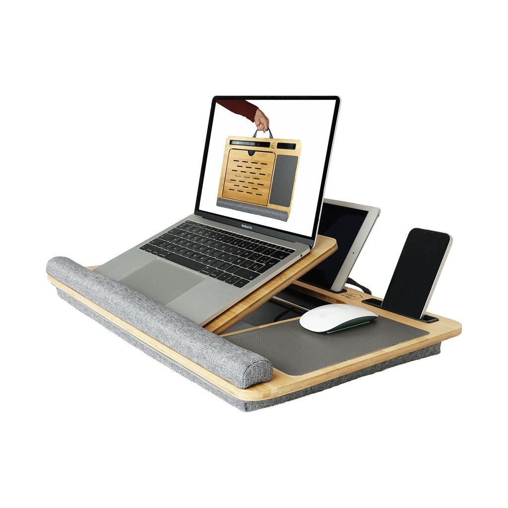 Adjustable Bamboo Laptop Lap Desk | Grey Cushion