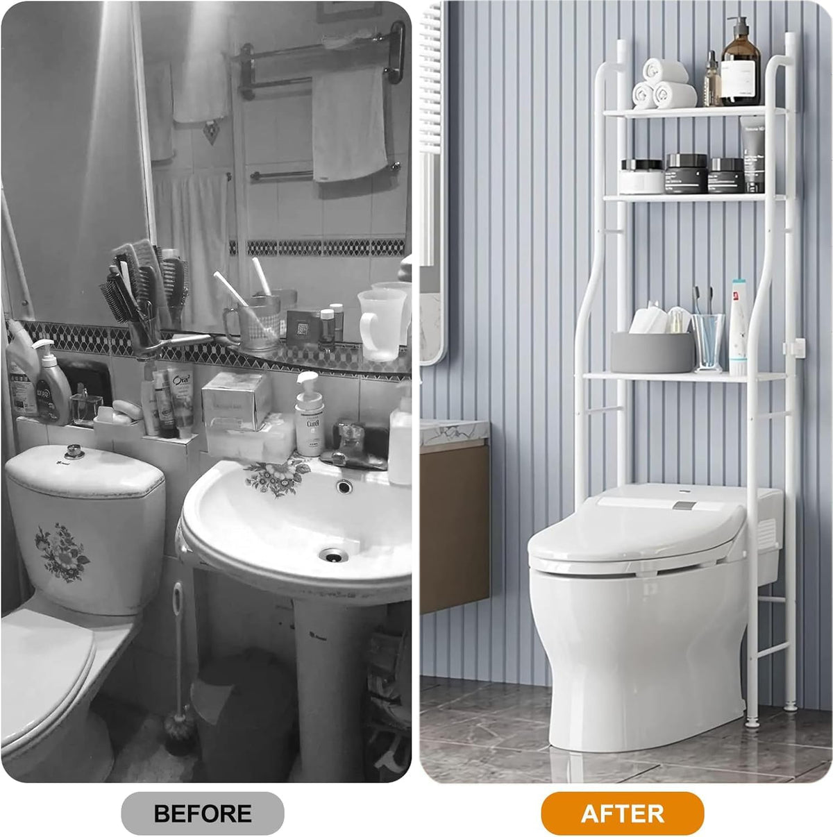 3-Tier Over Toilet Storage Rack with Hooks and Paper Holder
