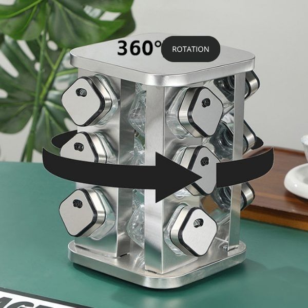 Rotating Spice Rack with 12 Glass Jars for Kitchen