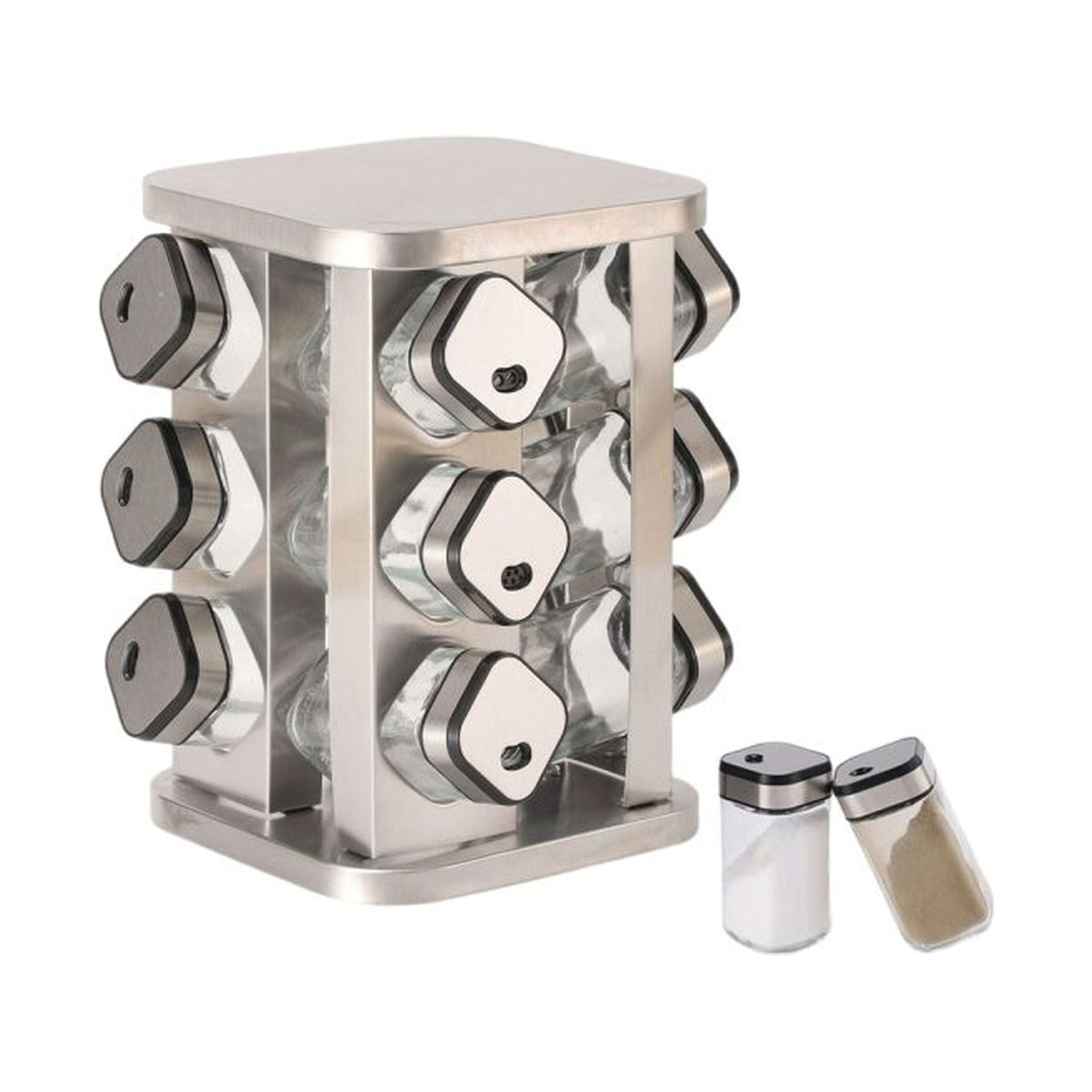 Rotating Spice Rack with 12 Glass Jars for Kitchen