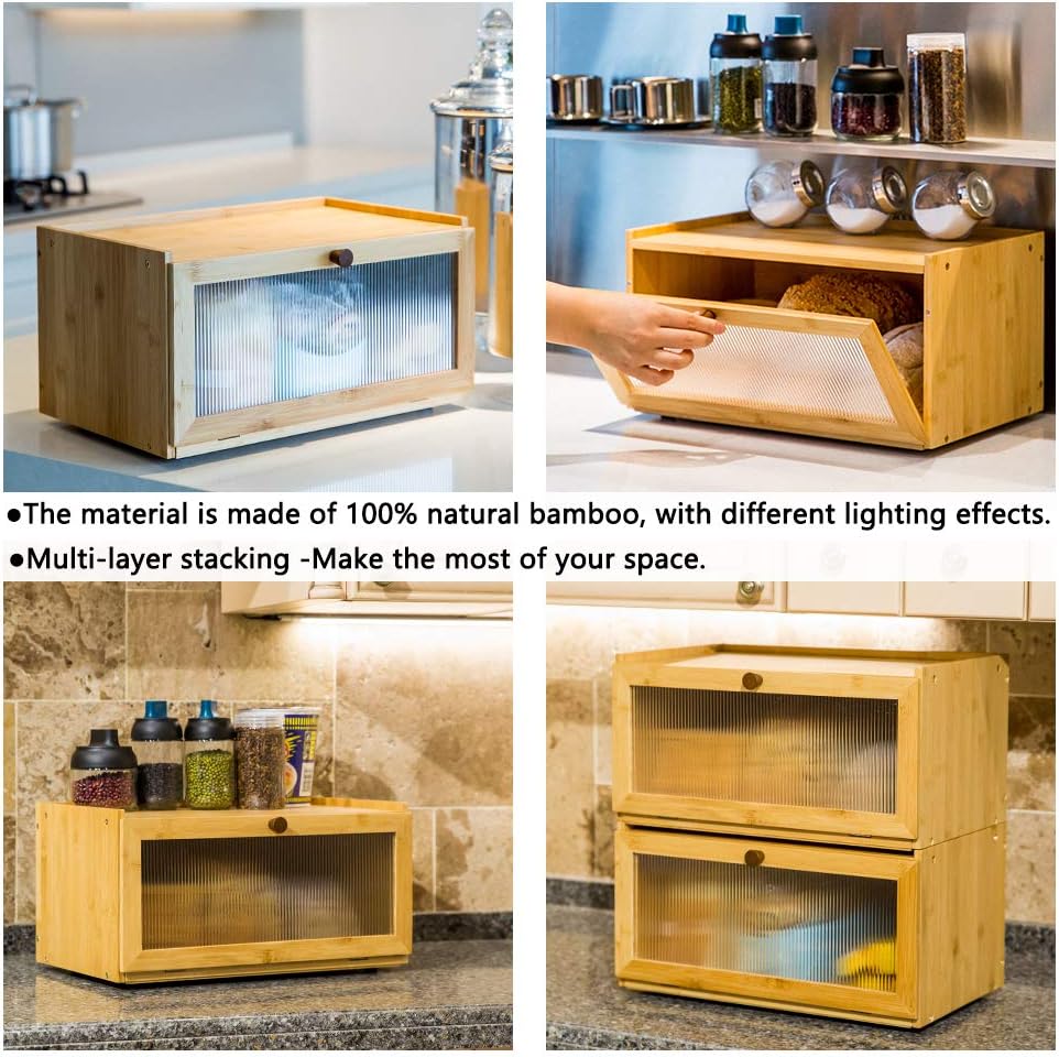 Bamboo Bread Box | Ribbed Window