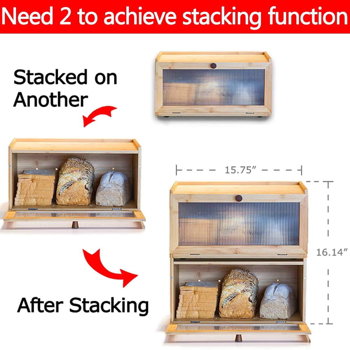 Bamboo Bread Box | Ribbed Window