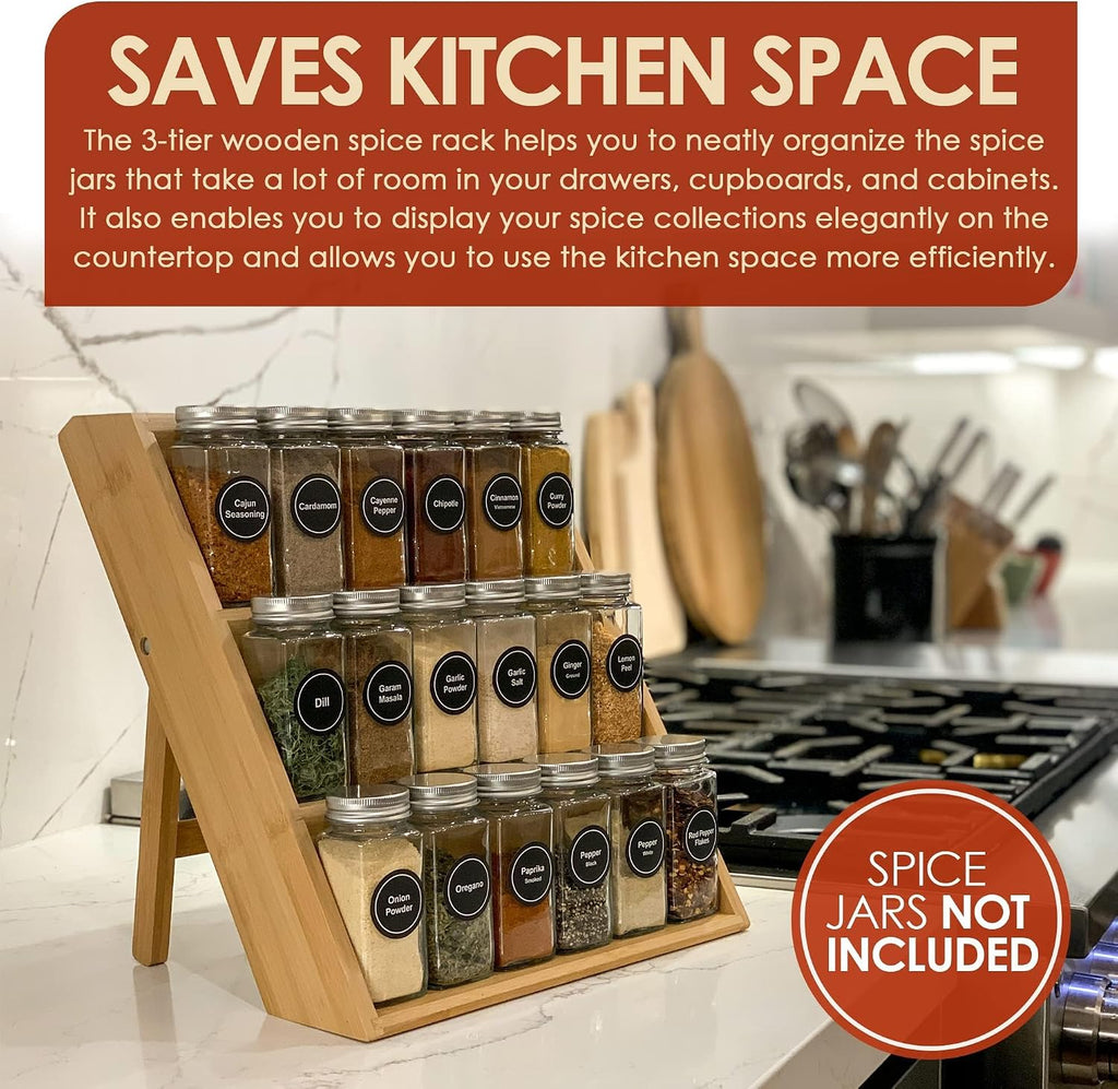 3 Tier Bamboo Spice Rack Countertop Organiser