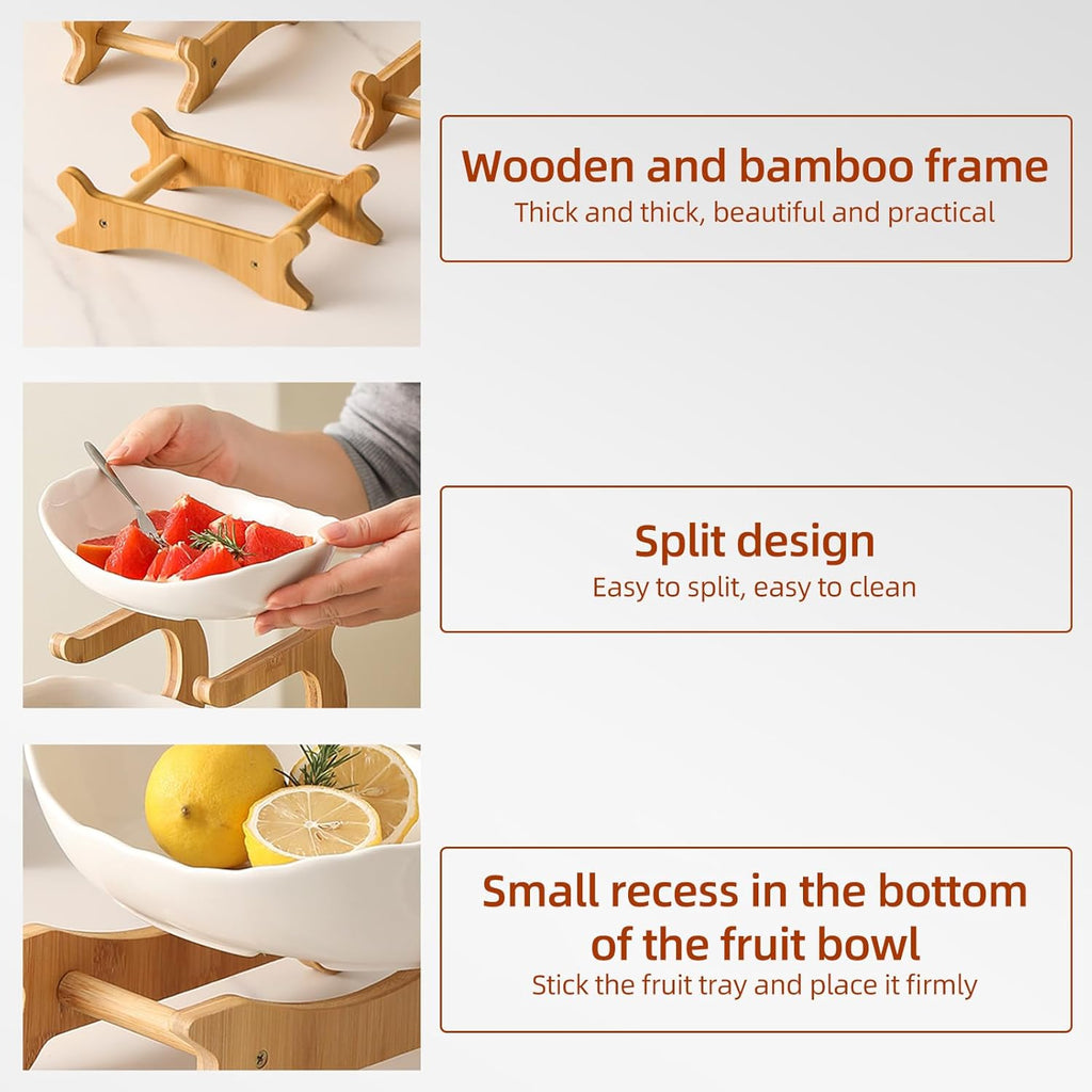 3-Tier Fruit Bowl Basket with Bamboo Stand for Kitchen