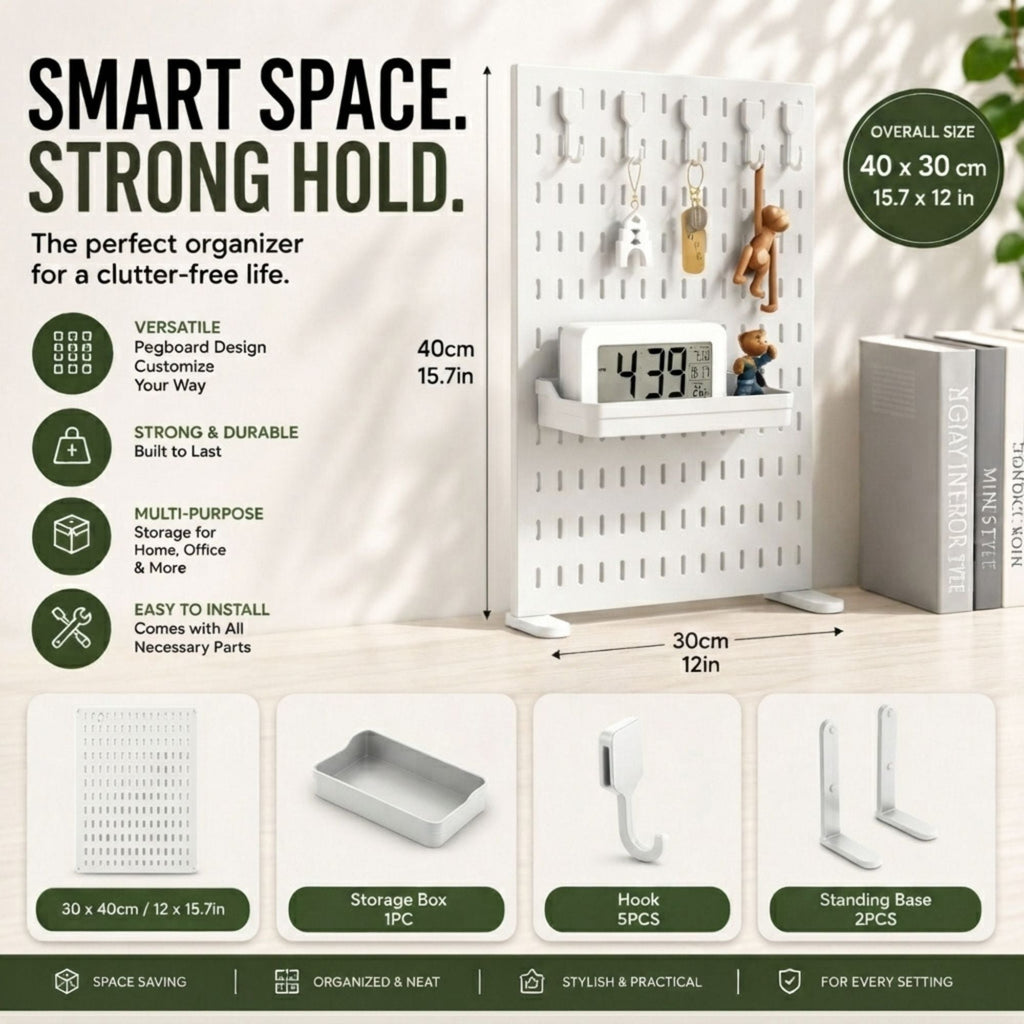 Clamp-On Desk Pegboard | White