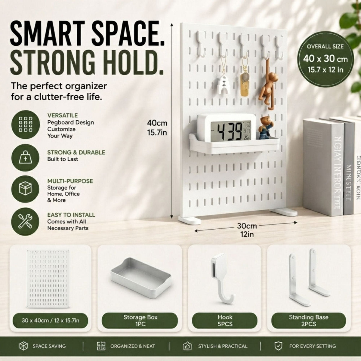 Clamp-On Desk Pegboard | White