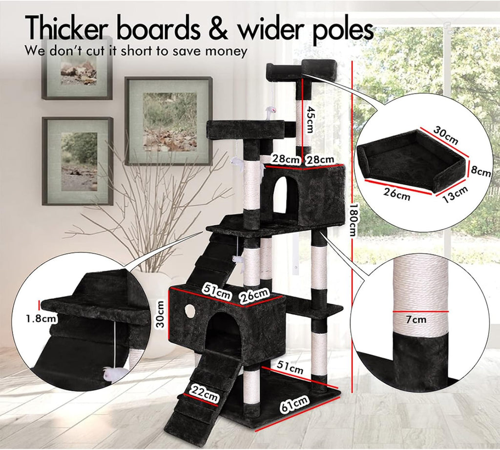 170cm Indoor Cat Tree Tower with Dual Condos & Plush Perches - Beige