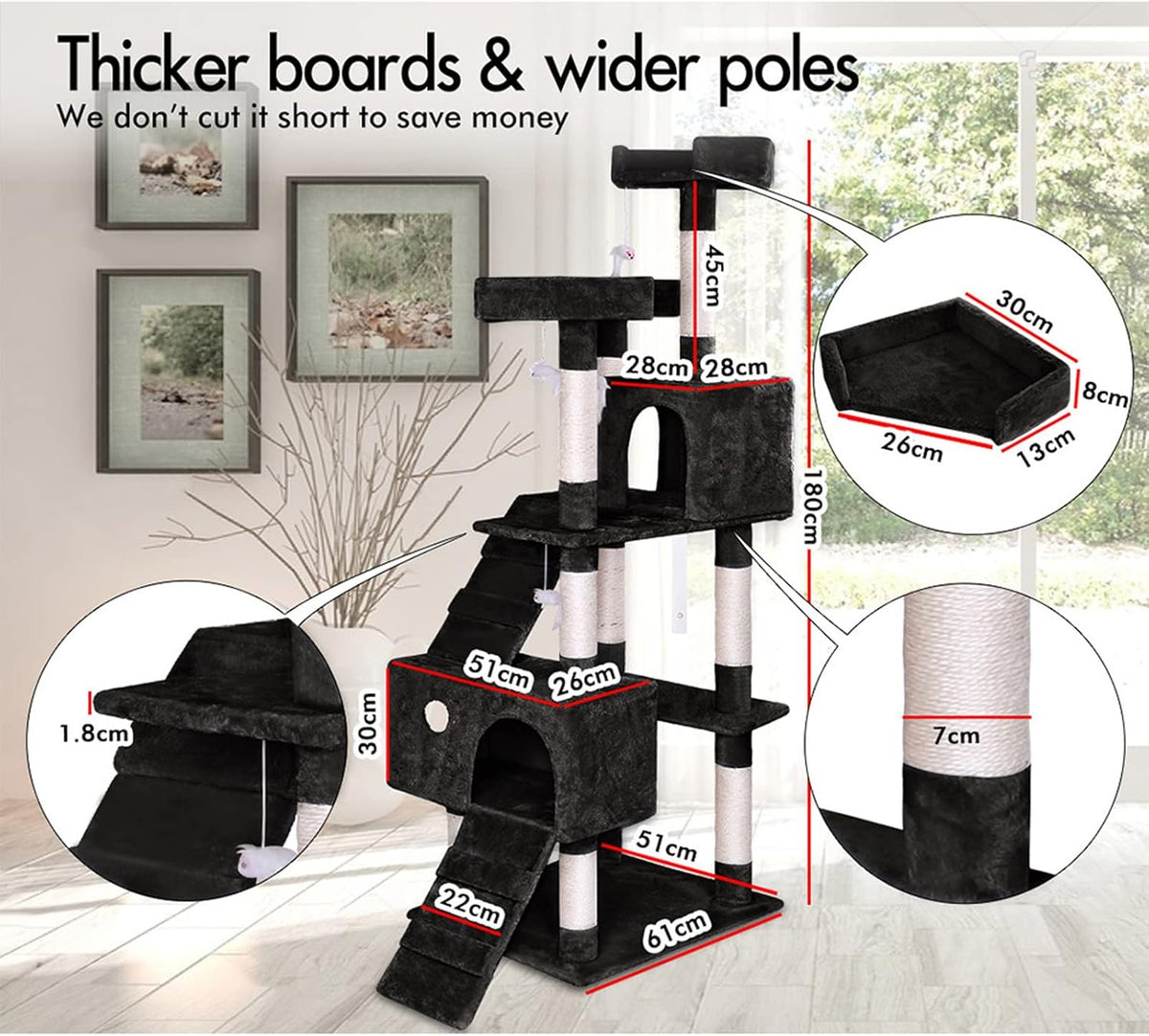 170cm Indoor Cat Tree Tower with Dual Condos & Plush Perches - Beige