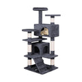 Indoor Cat Tree Tower with Plush Perches and Dual Condos - Grey