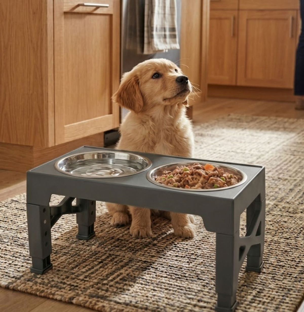 Adjustable Raised Pet Feeder | Two Stainless-Steel Bowls