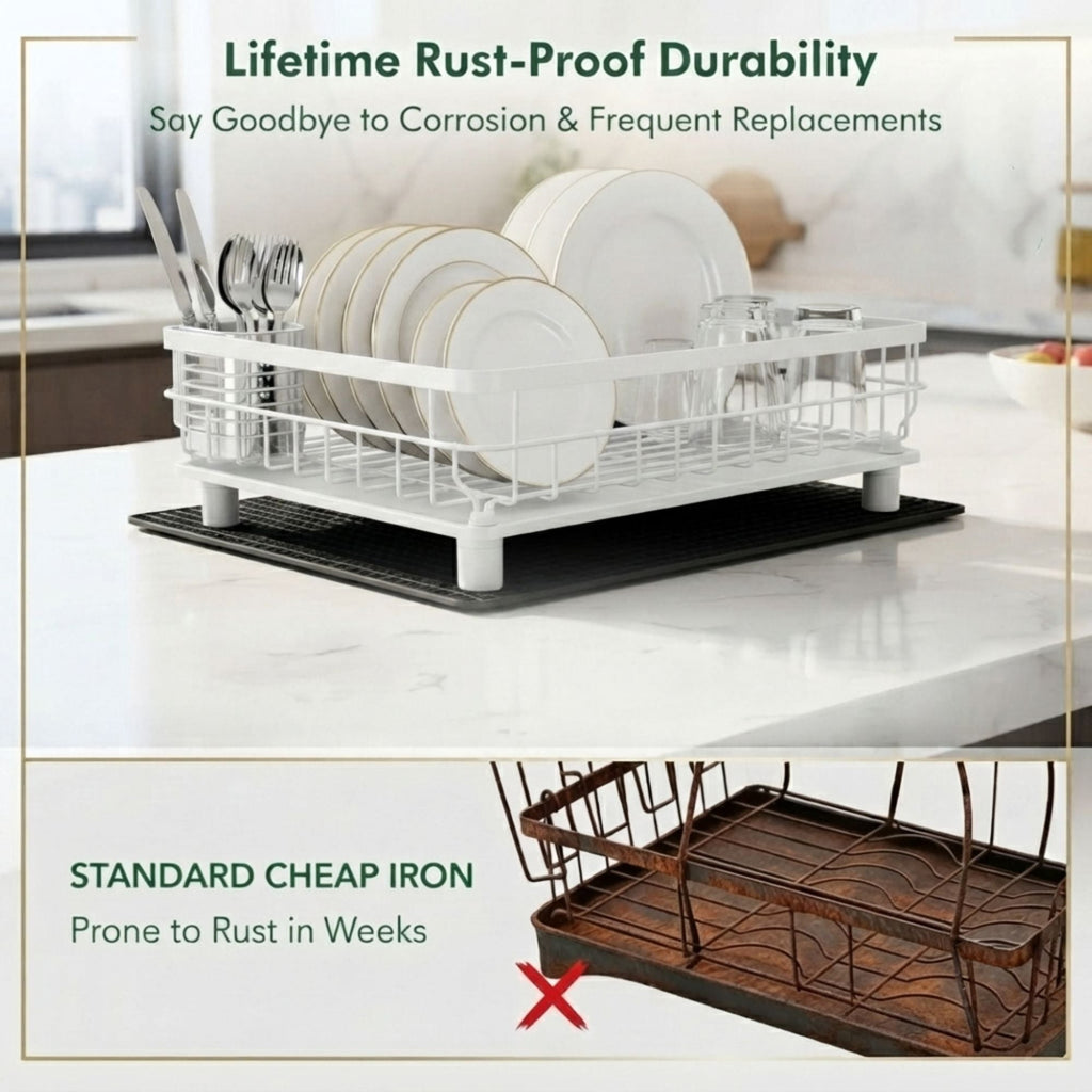 Two-Tier Dish Rack with Drainboard | White