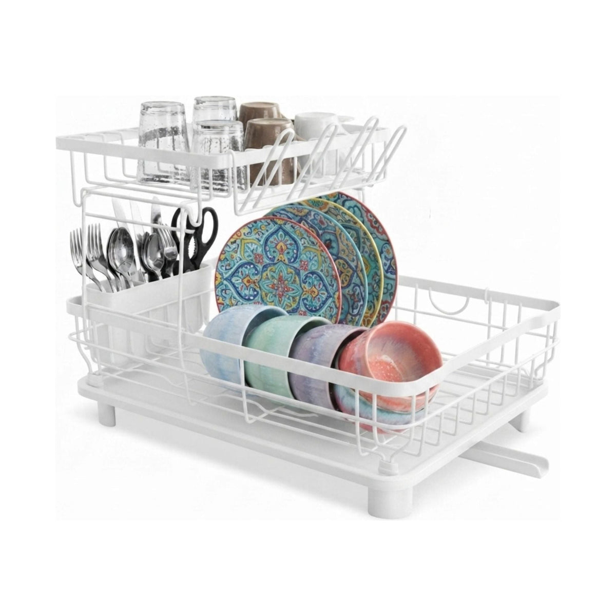 Two-Tier Dish Rack with Drainboard | White