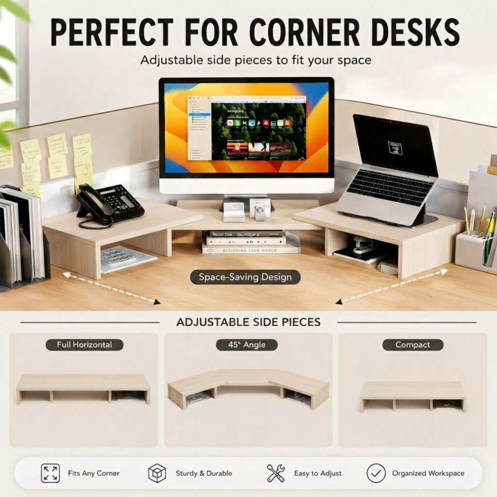 Wood-Grain Dual Monitor Riser | 80 cm
