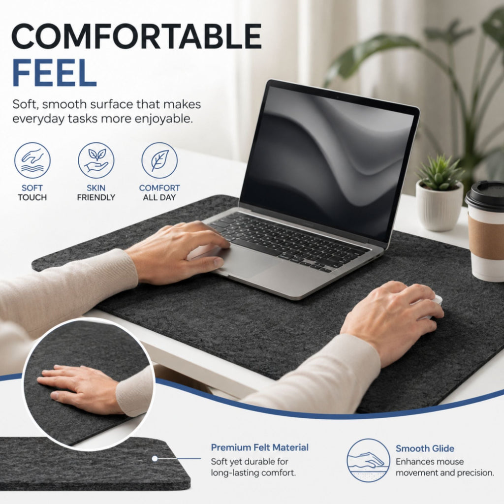 Charcoal Felt Desk Mat | 80 × 40 cm
