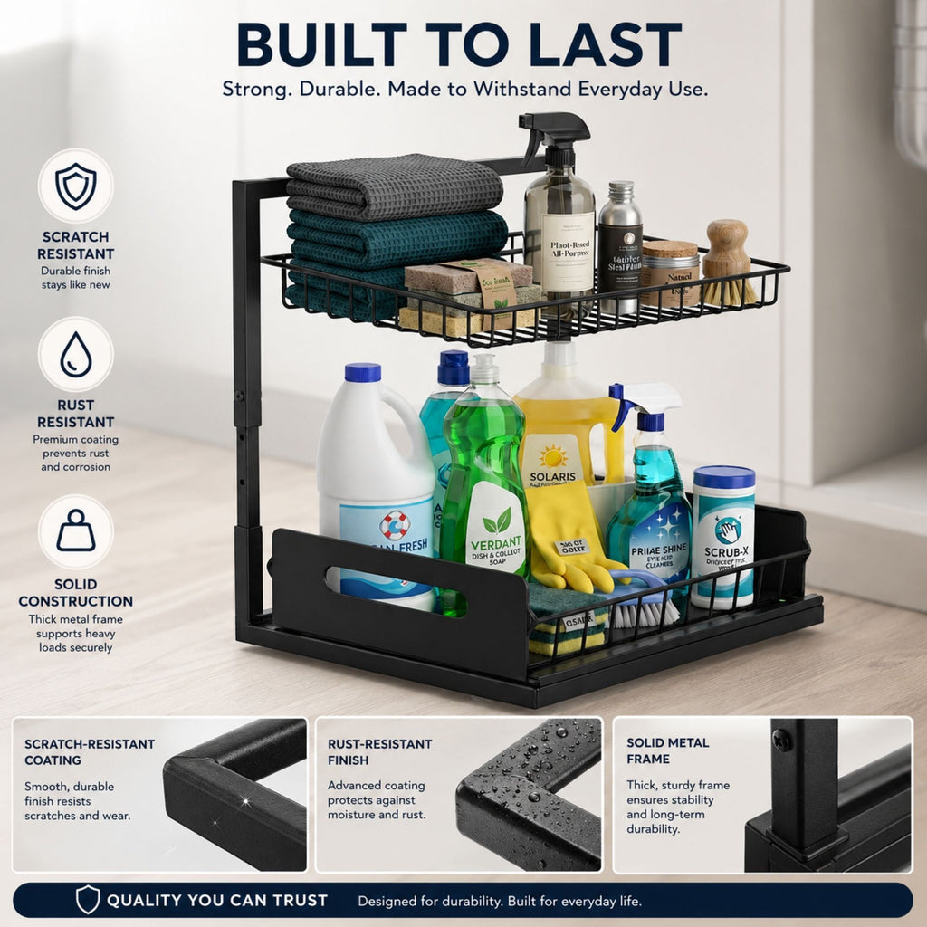 2 Tier Under Sink Organiser with Sliding Drawer