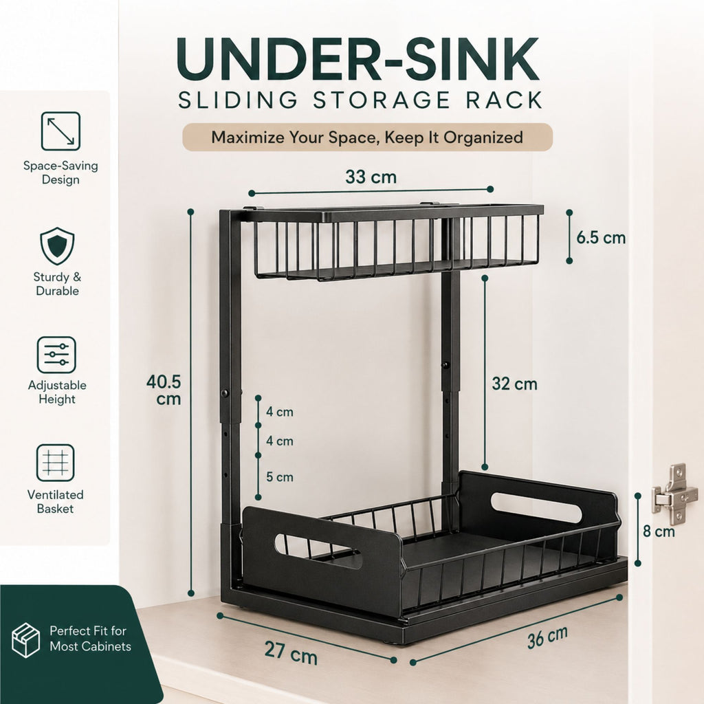 2 Tier Under Sink Organiser with Sliding Drawer
