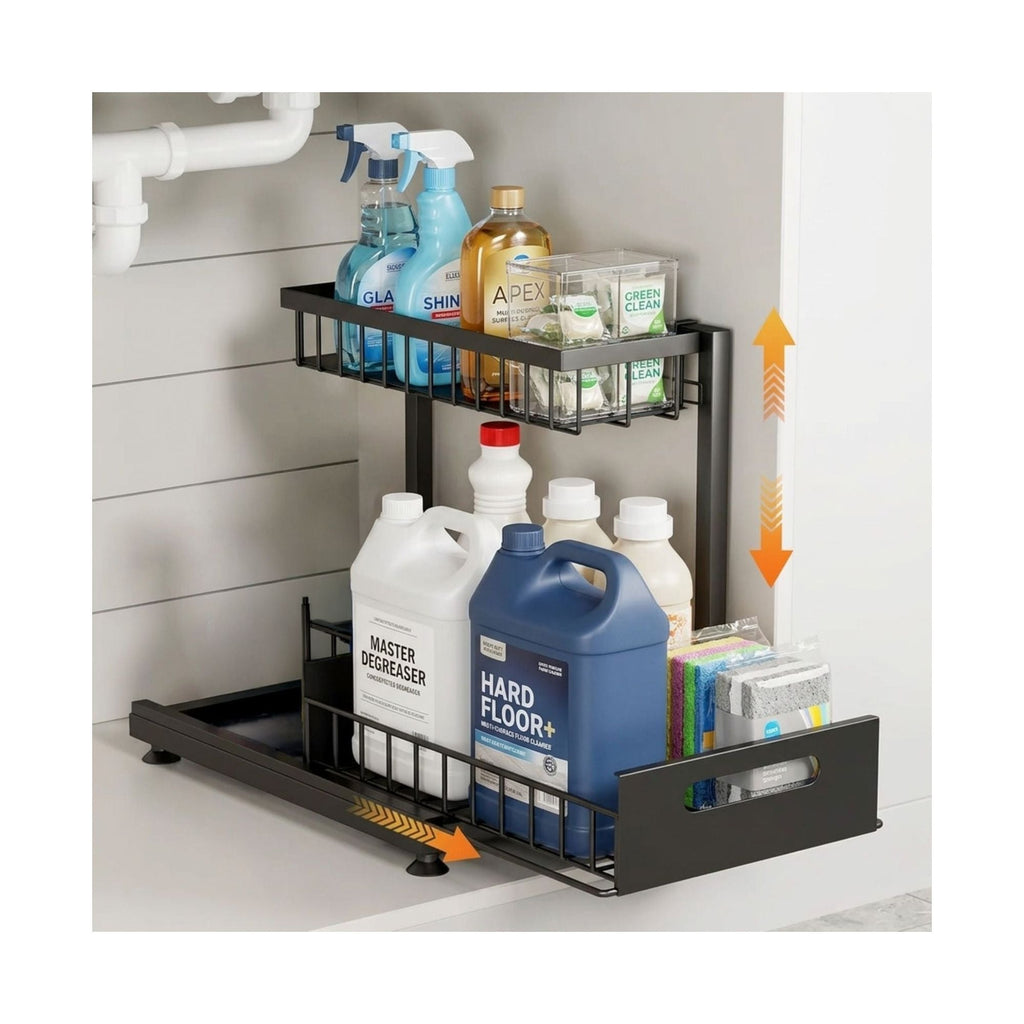 2 Tier Under Sink Organiser with Sliding Drawer