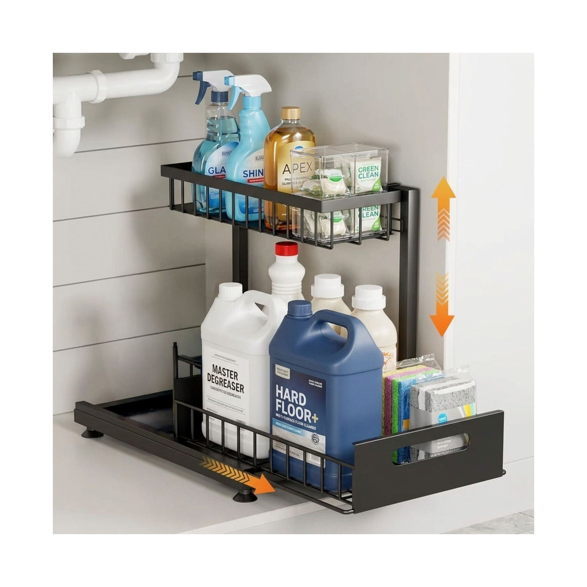 2 Tier Under Sink Organiser with Sliding Drawer