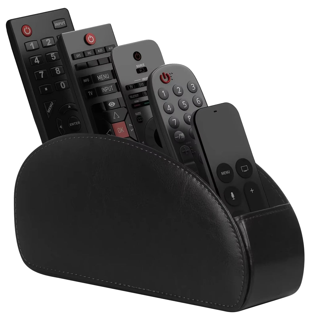 Black Leather-Look Desk Organiser — Five Compartments