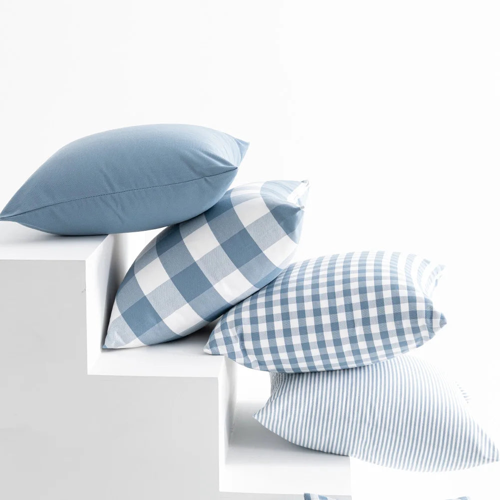 Sky Blue Check Cushion Cover
