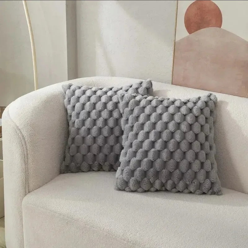 Grid Plush Cushion Cover