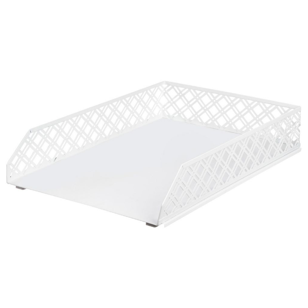 White Metal Desk Tray | Open Weave