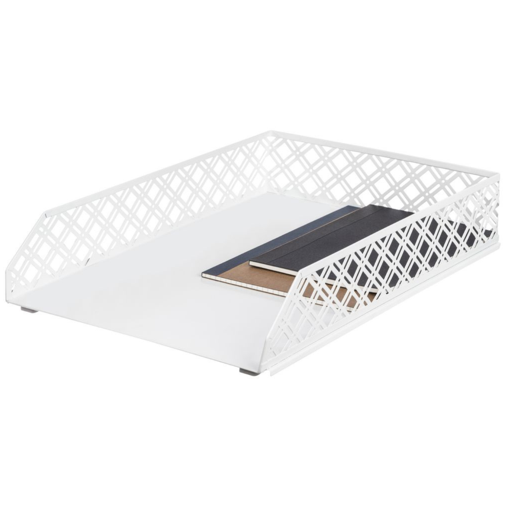 White Metal Desk Tray | Open Weave