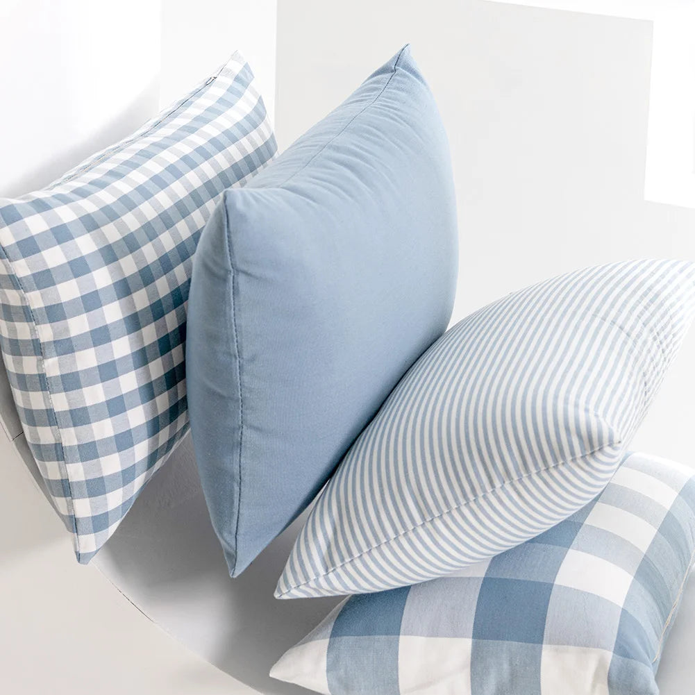 Sky Blue Check Cushion Cover
