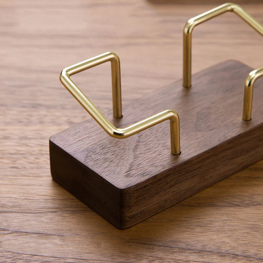 Timber & Gold-Tone Desktop Card Holder