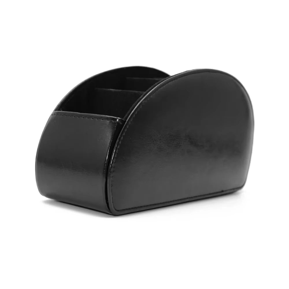 Black Leather-Look Desk Organiser — Five Compartments