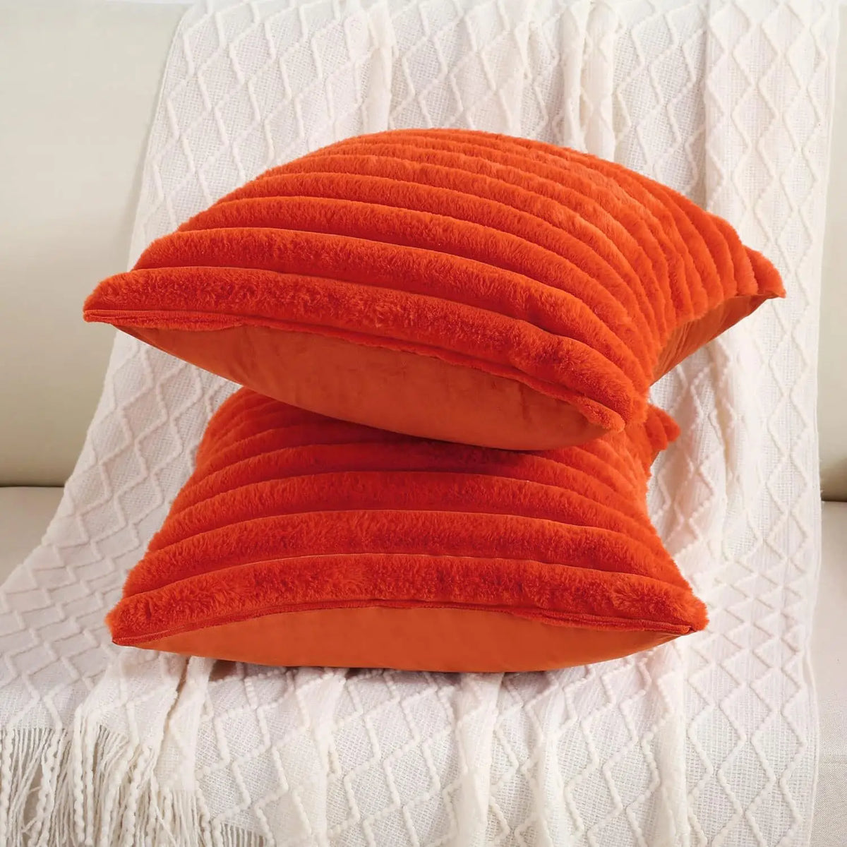 Ribbed Faux Fur Cushion Cover