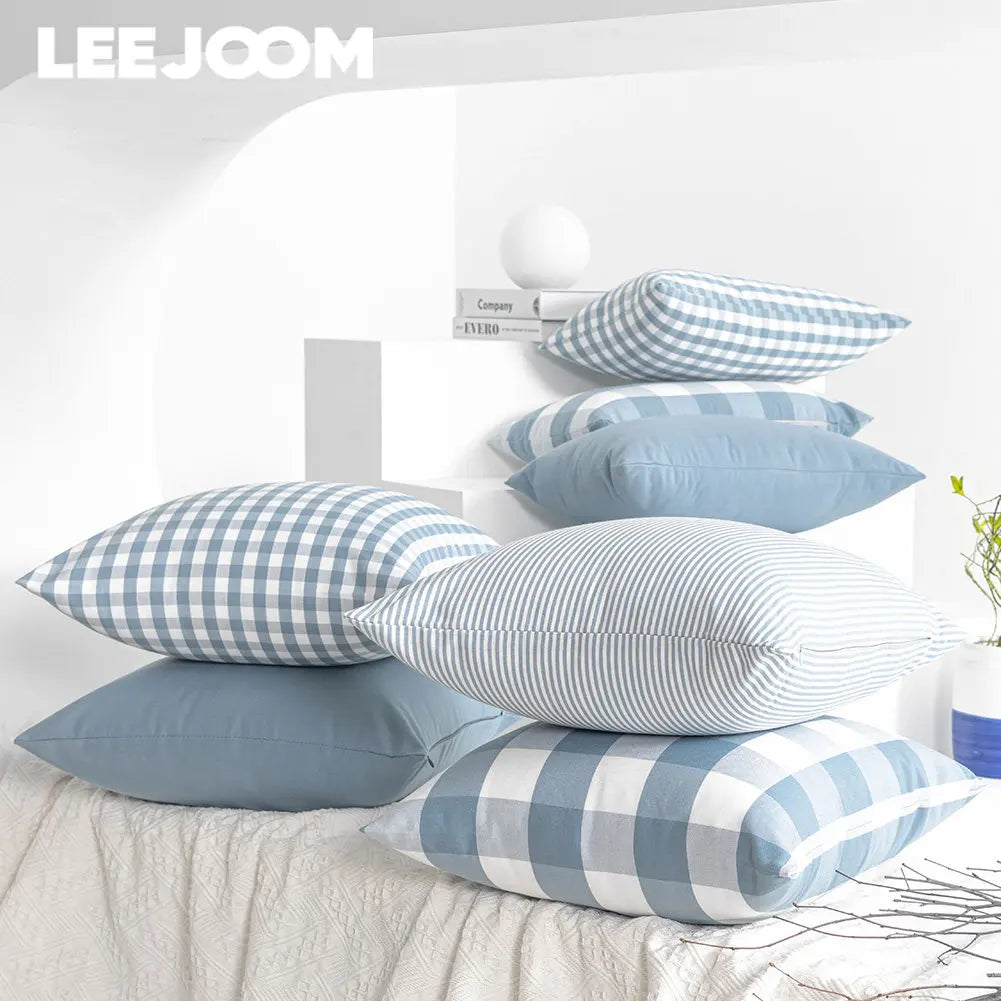 Sky Blue Check Cushion Cover
