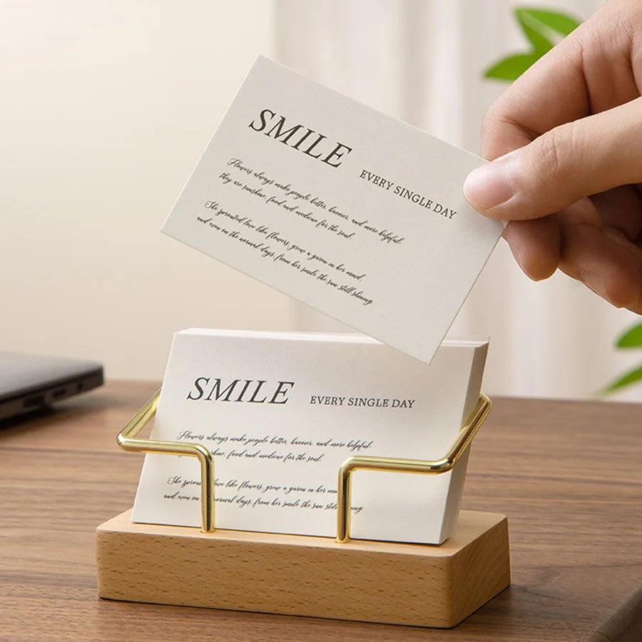 Timber & Gold-Tone Desktop Card Holder